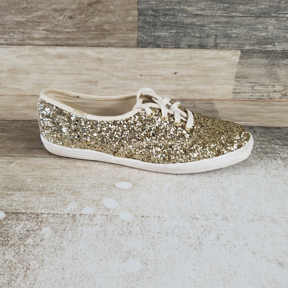 Keds x Kate Spade New York Champion Women Shoe Sz 6 Gold Glitter Lace Up Sneaker